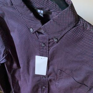 Men’s Small Uniqlo pocket Button down - Blue/red small dot - NWT